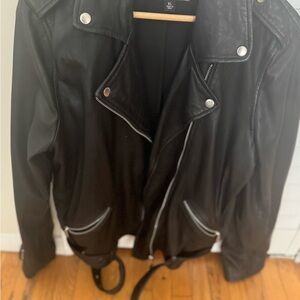 Lucky Brand Black Lamb Leather Motorcycle Jacket with Silver Detail Sz: XL
